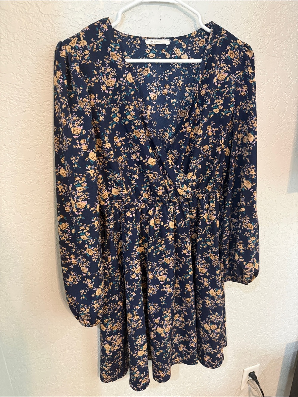 Cupshe Navy Floral Wrap-Style Midi Dress with Yellow Blooms
